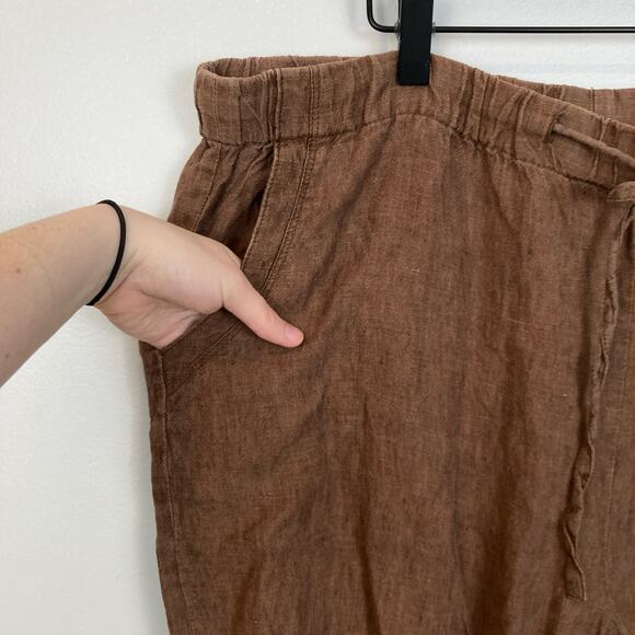 Coldwater Creek Womens 16 Brown 100% Linen Pull On Capri Pants Beachy Lagenlook - Picture 5 of 11